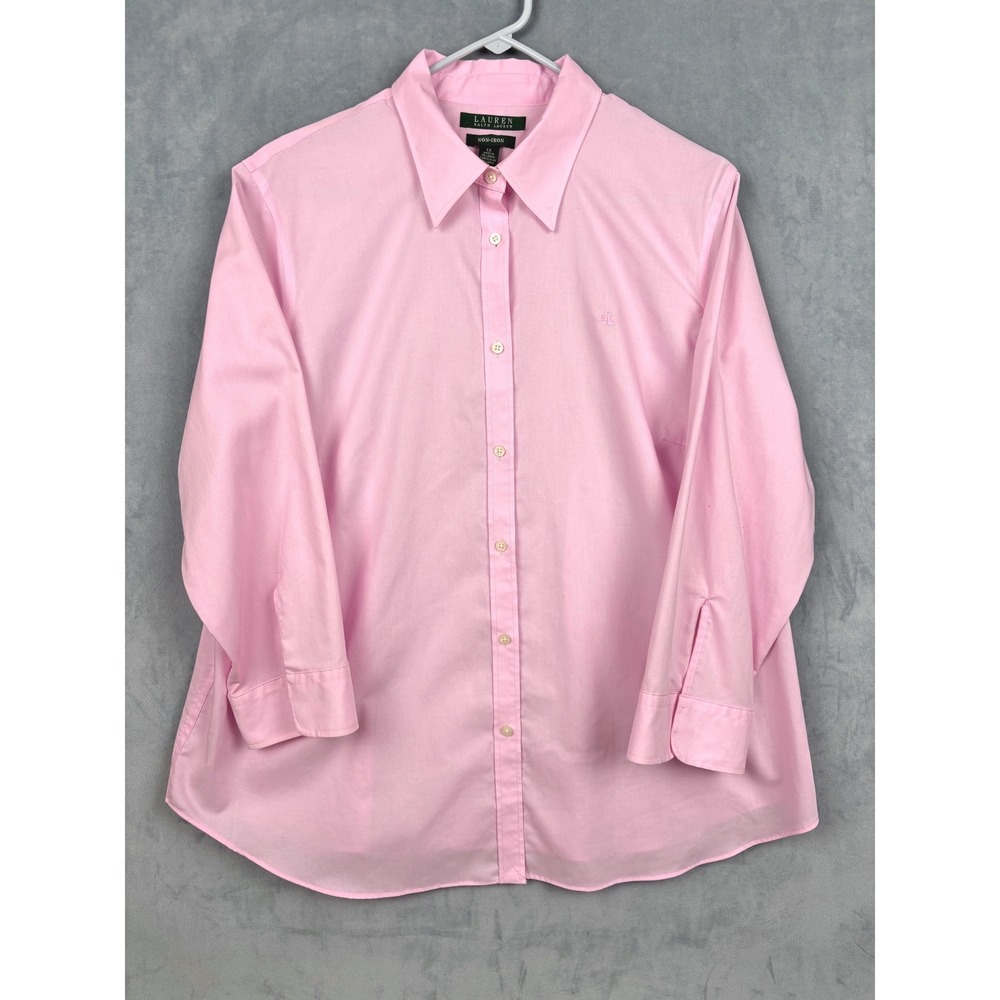 Lauren Ralph Lauren Pink Non-Iron Cotton Button Down Shirt 1X Monogram